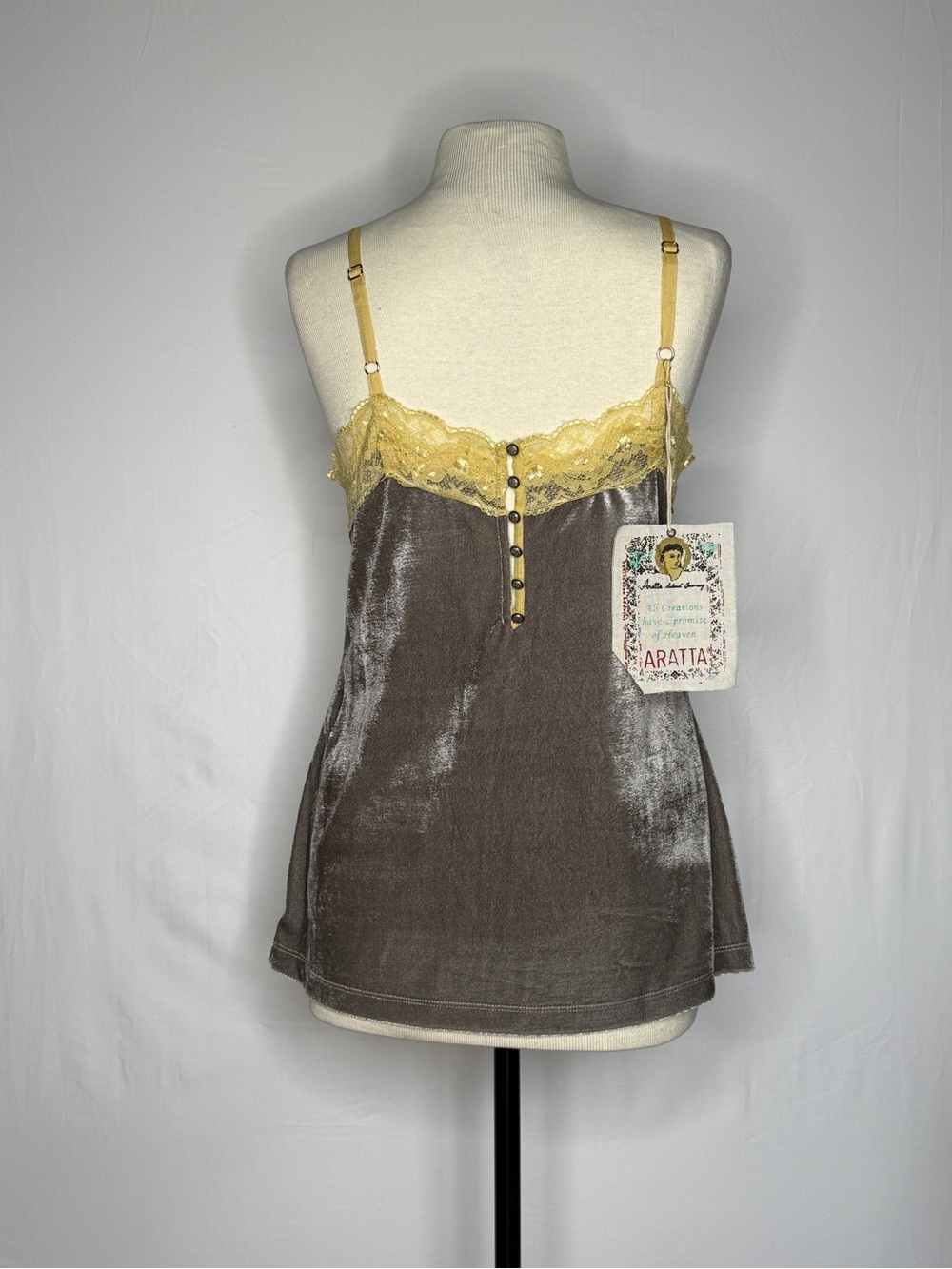 Velvet Dreams Lace Trimmed Cami in Grey, by Aratta.NWT